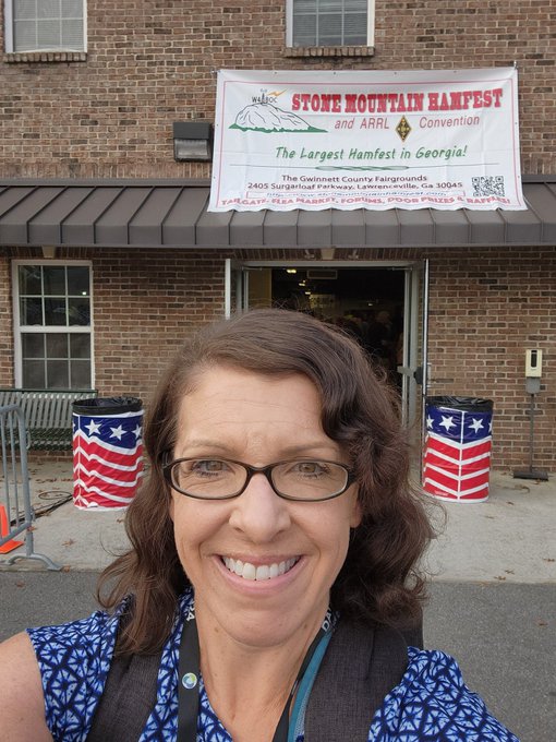 Rebecca Key (KO4KVG) at the Entrance of the Stone Mountain Hamfest 2024